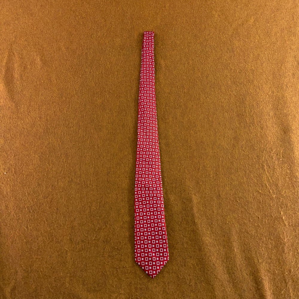 Robert Jensen Mens OS Red Geometric Silk Hand Sewn Made in Italy Necktie New